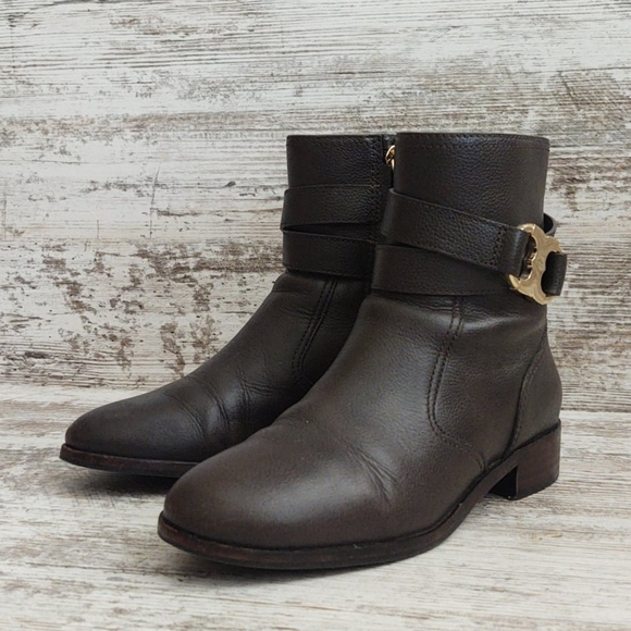 🟩Tory Burch Brown Leather Gemini Bootie - Picture 2 of 13